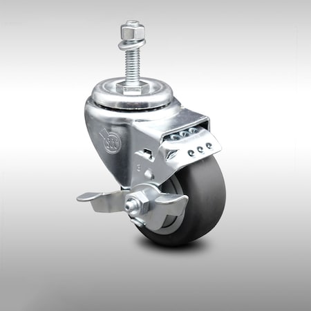 Service Caster 3.5 Inch SS Thermoplastic Rubber Swivel 3/8 Inch Threaded Stem Caster with Brake SCC-SSTS20S3514-TPRB-TLB-381615